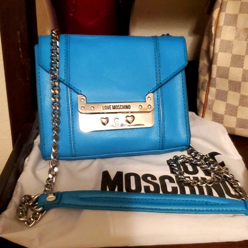 Love Moschino teal crossbody purse chain